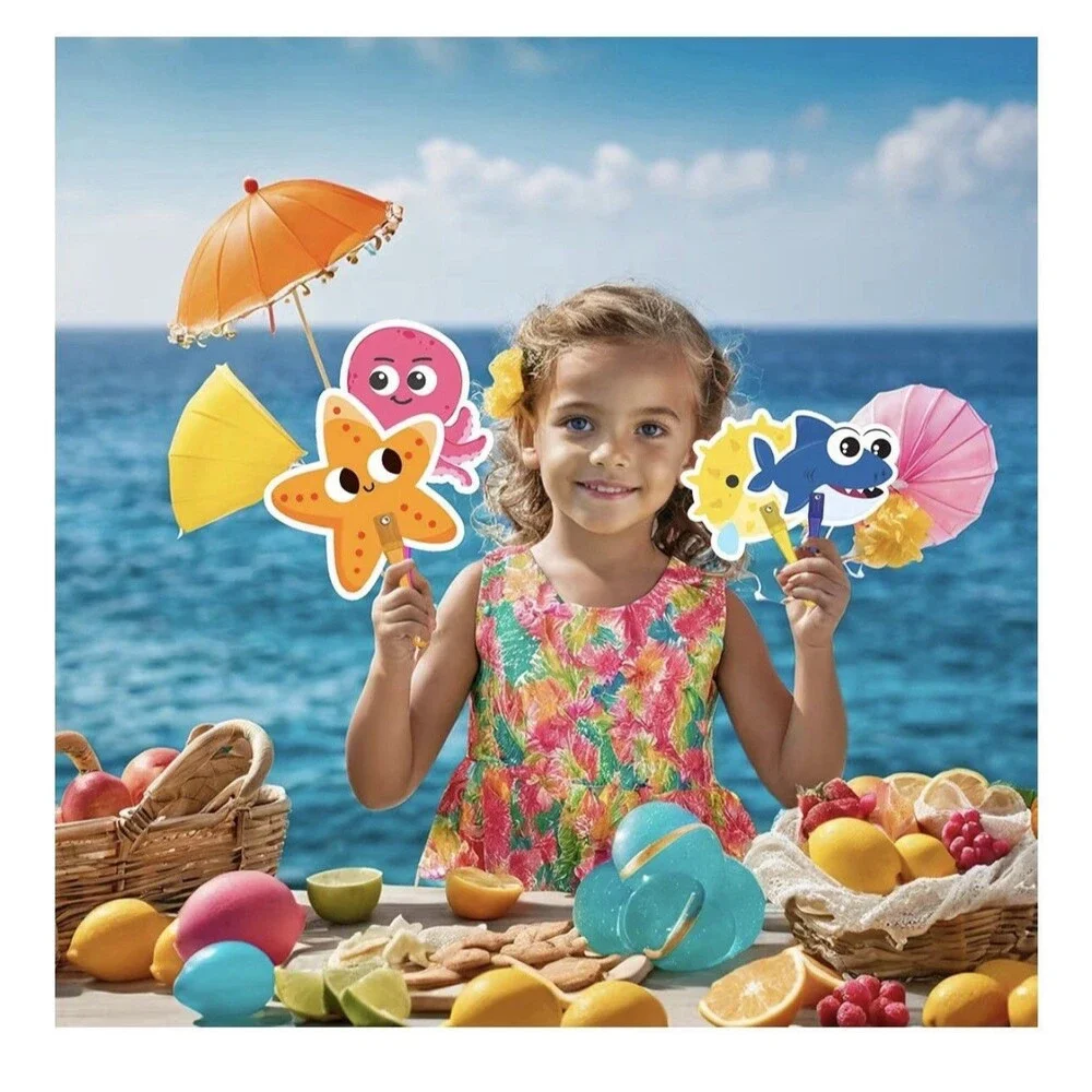 24 Pcs Under the Sea Party Favors Plastic Fans Sea Ocean Animals Handheld Fans